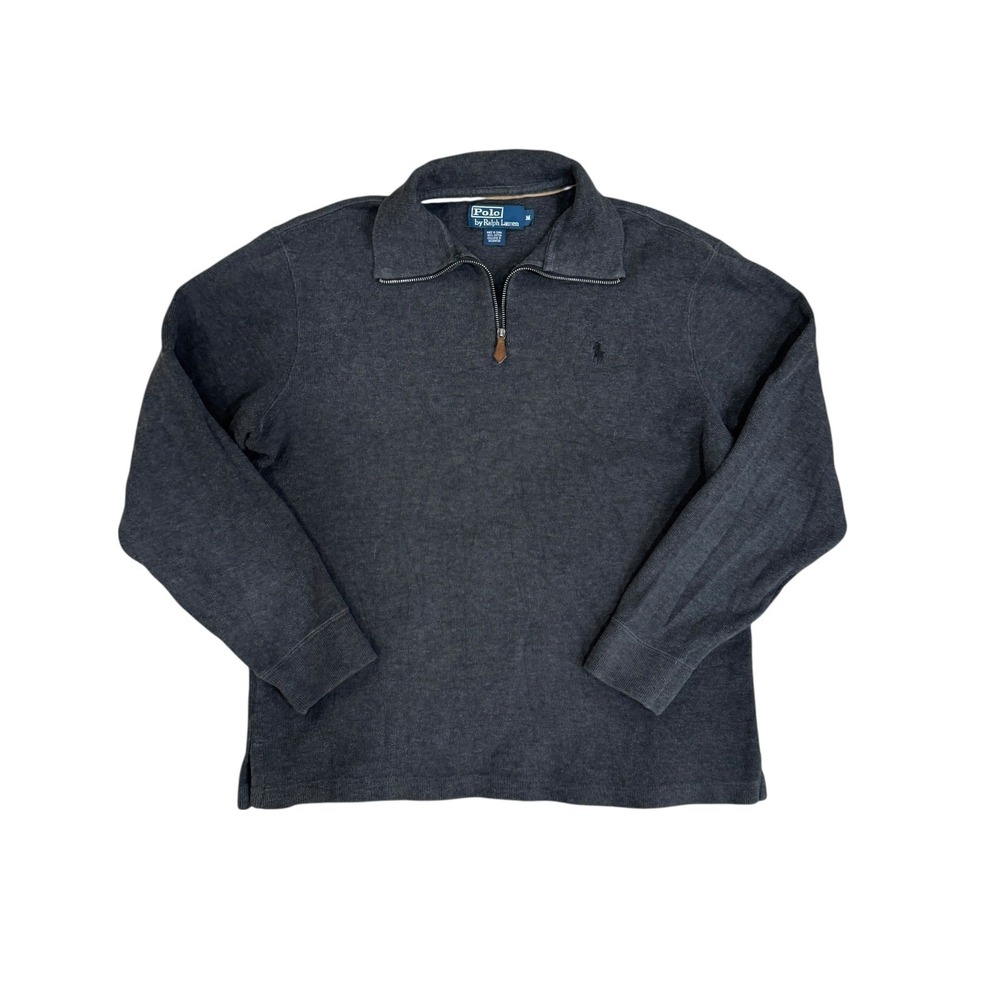 Vintage Polo Ralph Lauren Estate Rib Quarter Zip Pull Over Dark Grey Mens Medium